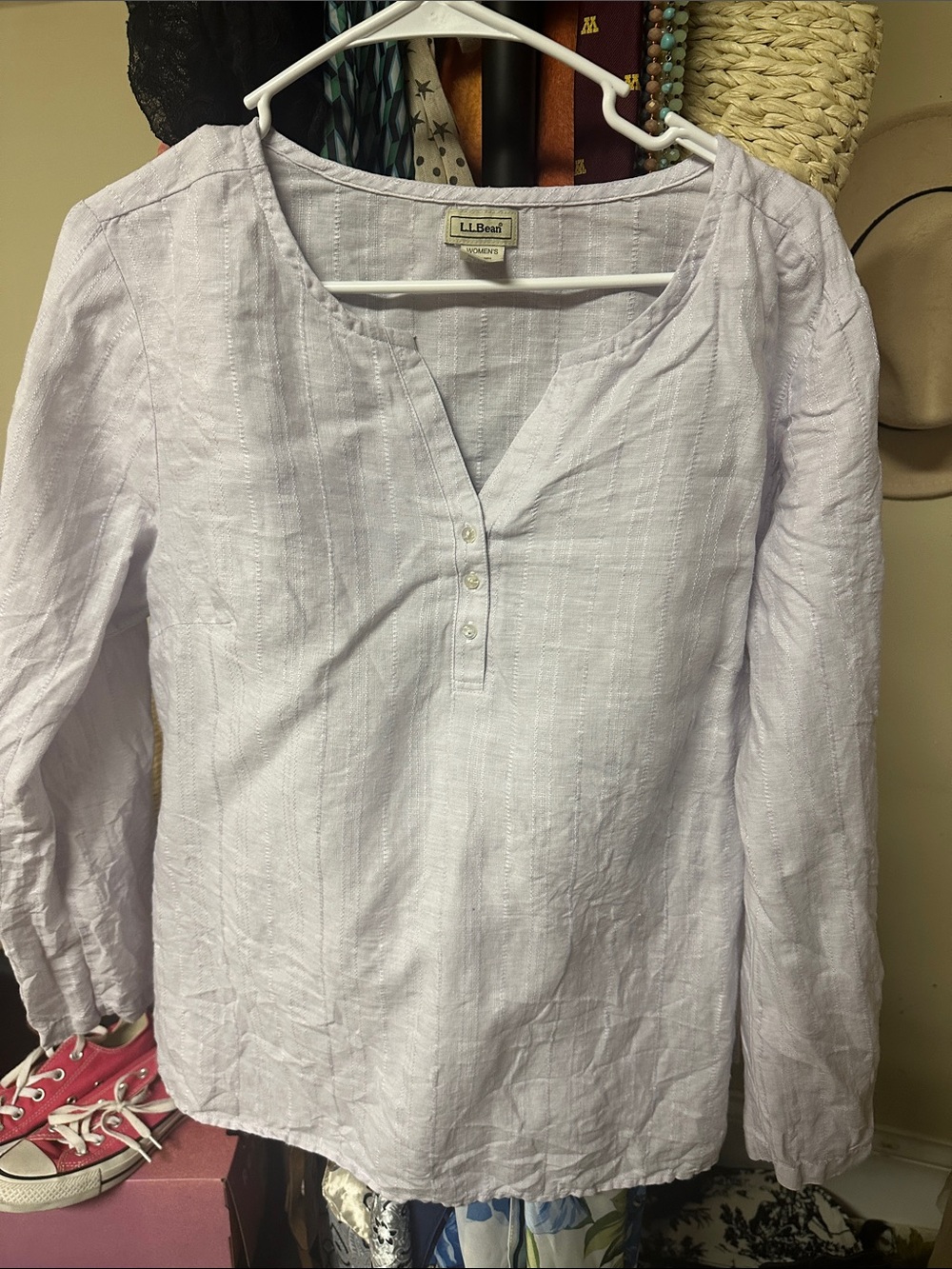 L.L. Bean Women's Long-Sleeve Henley Top in Light Lavender